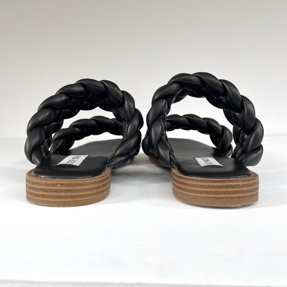 Steve Madden Black Braided Open Toe Slides Flats Sandals Vegan Faux Leather - Picture 8 of 16